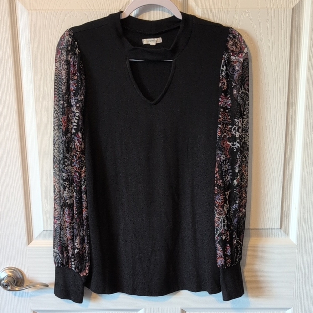 Maurices Black Pink Long Sleeve Cut Out Blouse